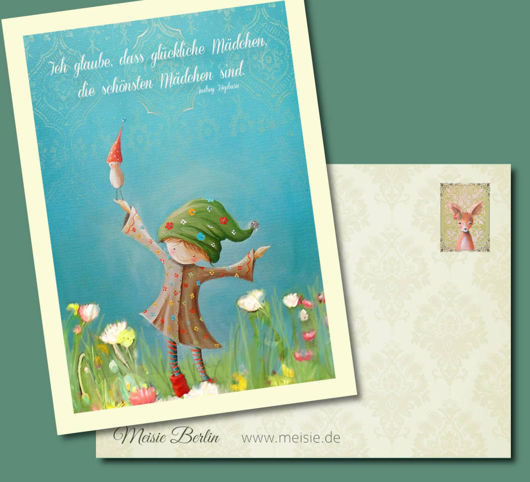 Grusskarte - Glückliche Mädchen Audrey Hepburn