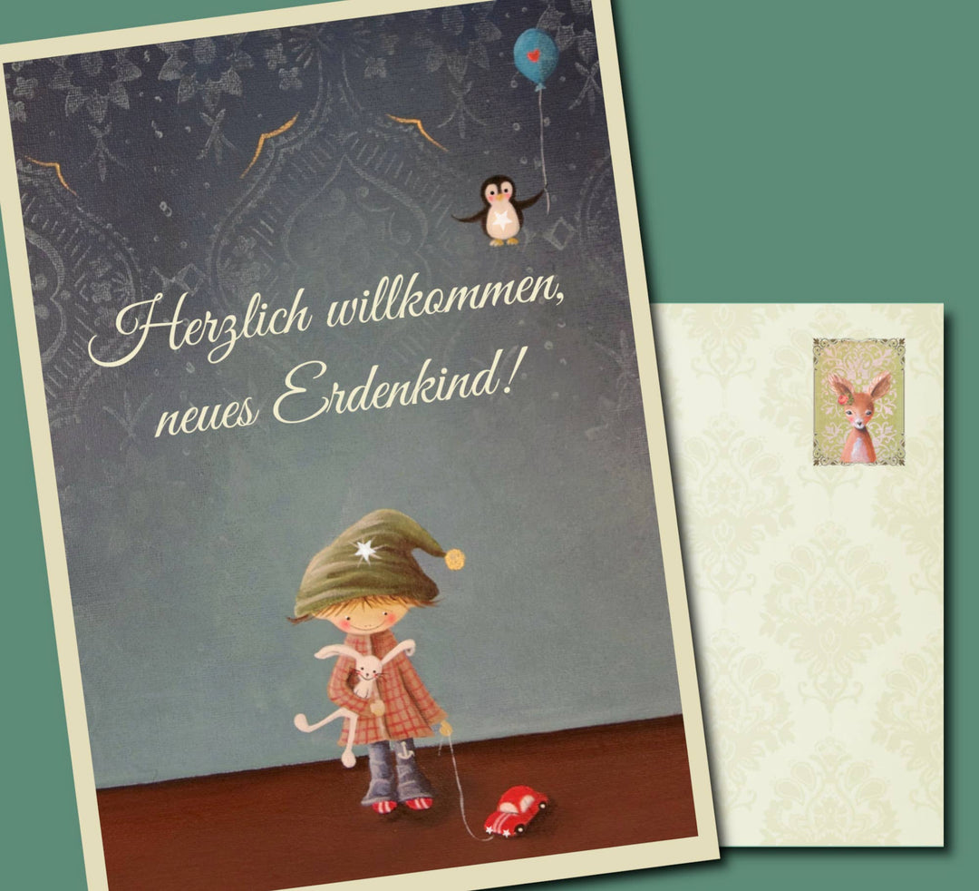 Karte zur Geburt * Willkommen Erdenkind! Jungen