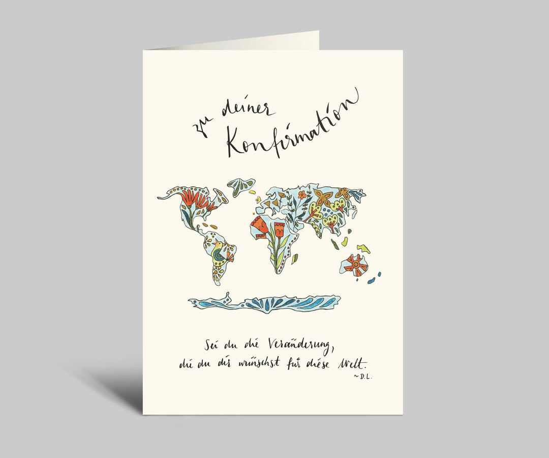 Karte Konfirmation -  Bunte Weltkarte