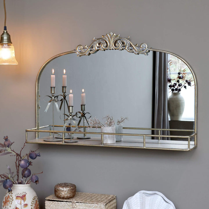 Spiegel mit Regal – Antique Messing