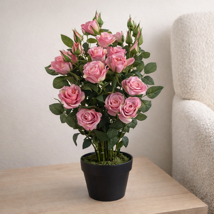 Künstlicher Rosenstrauch Rosa – 60 cm | Premium Seidenblüten