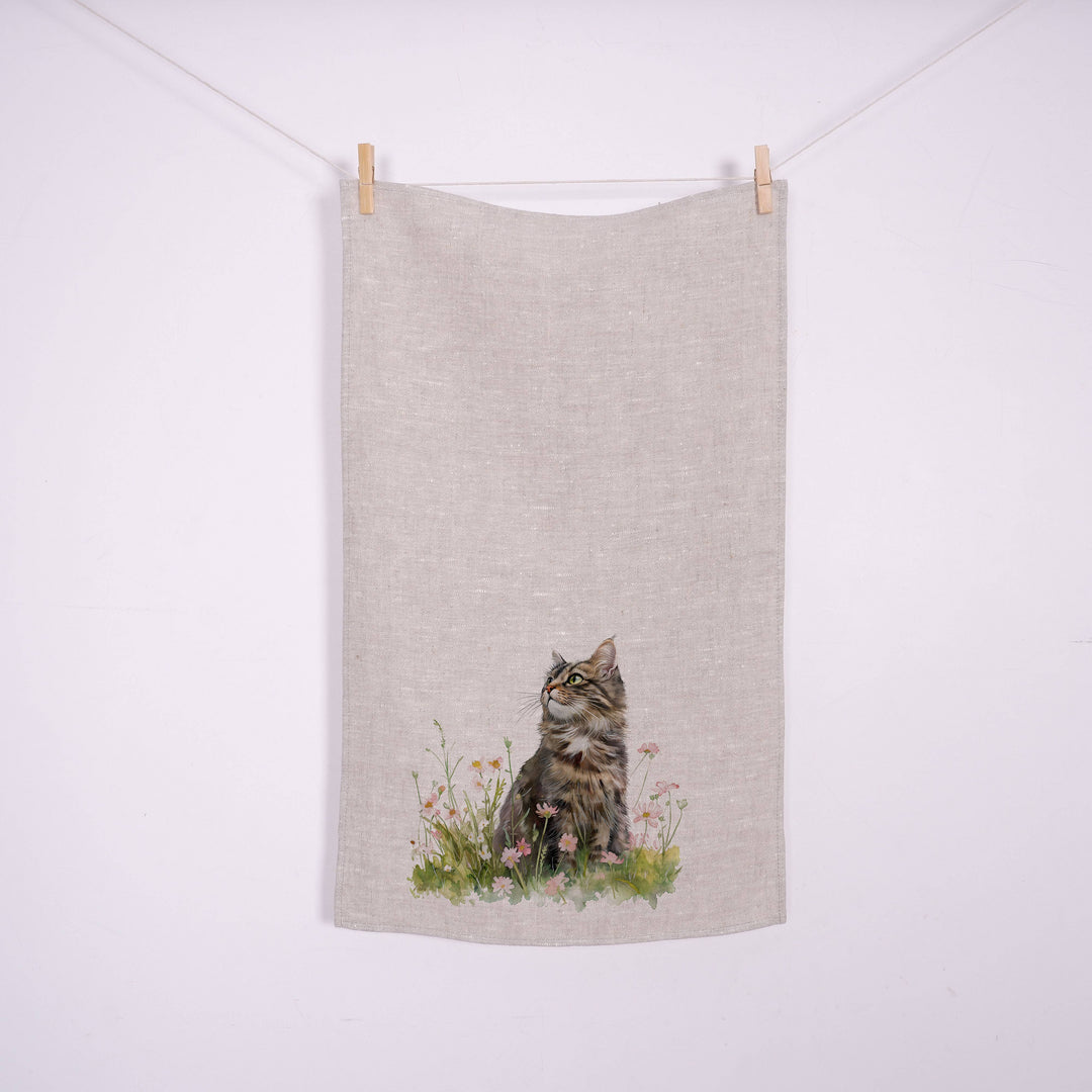 Leinen Geschirrtuch - Katze