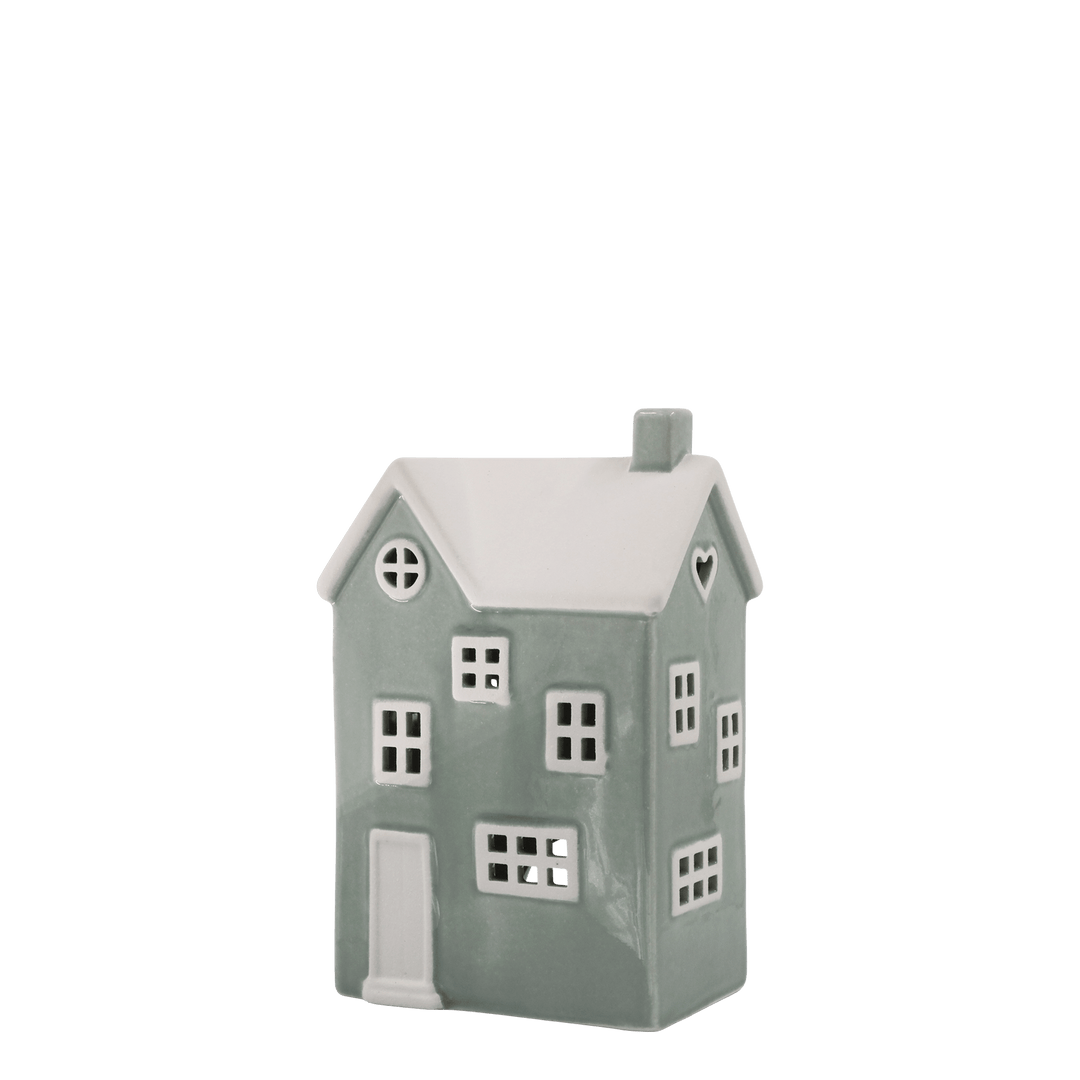 Lichterhaus Chamonix, Weiß, 21 cm – Teelichthalter aus Steingut für Weihnachtsdeko