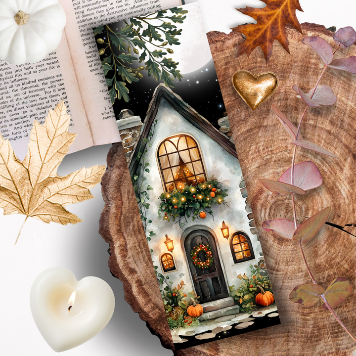 Lesezeichen -  Cottage im Herbstlicht