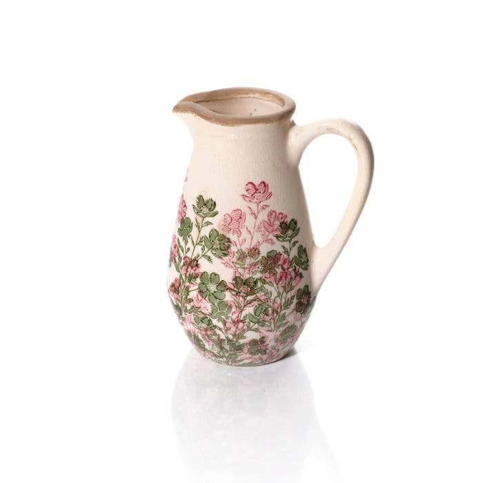Steingut Kanne - Blumenmuster