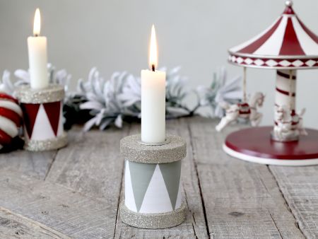 Kerzenständer Holz Trommelform mit Glitzer – handbemalt