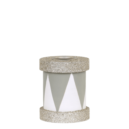 Kerzenständer Holz Trommelform mit Glitzer – handbemalt