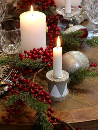 Kerzenständer Holz Trommelform mit Glitzer – handbemalt