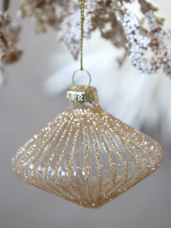 Handgemalte Weihnachtskugel mit Goldglitzerstreifen – Durchsichtig/Klar