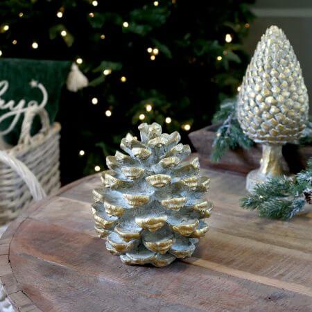 Antique Grüner Zapfen mit Messing – H18 x D15,5 cm zum Aufstellen