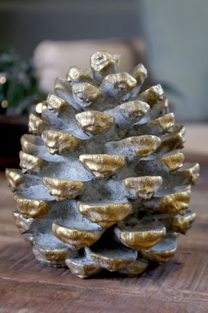 Antique Grüner Zapfen mit Messing – H18 x D15,5 cm zum Aufstellen