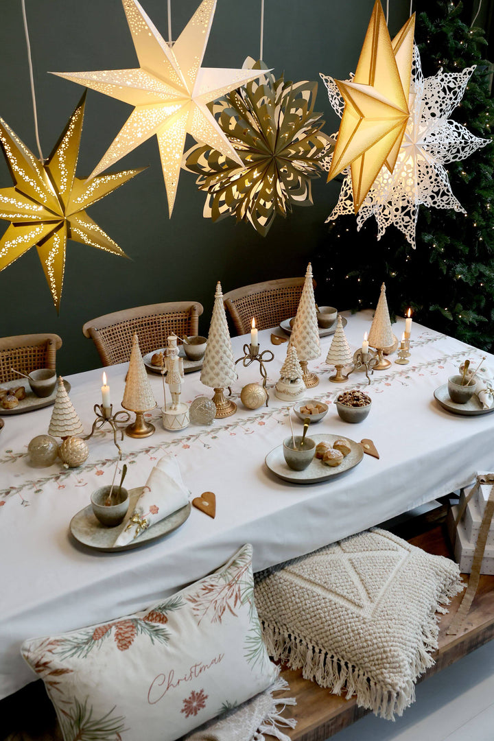 Weihnachtsbaum Noel – Handbemalte Dekoration in Antique Creme mit Goldnuancen, 32 cm | Festliche Weihnachtsdeko