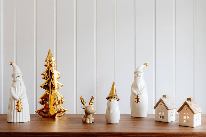 Eleganter Keramik-Schneemann in Weiß & Gold