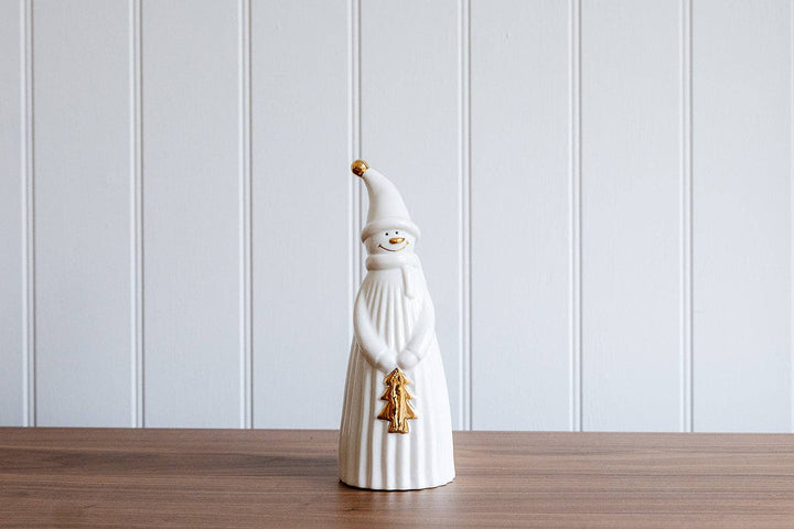 Eleganter Keramik-Schneemann in Weiß & Gold