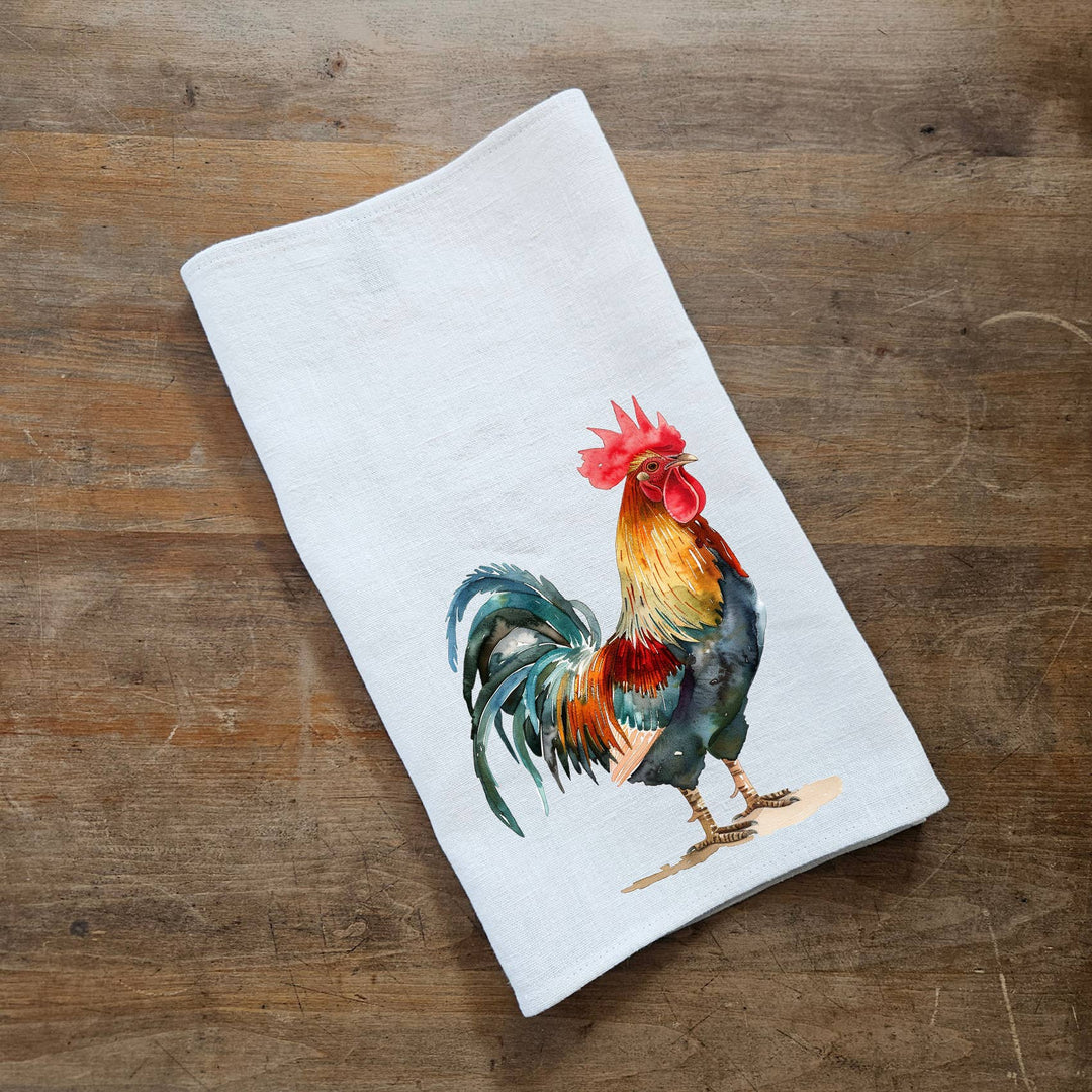 Leinen Gästehandtuch- Hahn-Motiv im Bauernhausstil