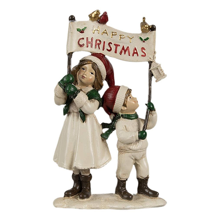 Nostalgische Figur - Geschwisterpaar „Happy Christmas“