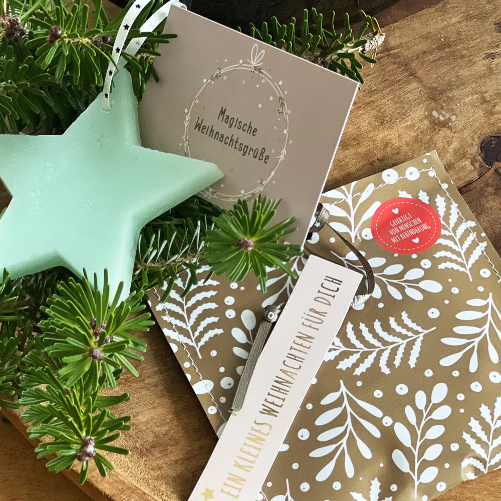 Weihnachtliche Grüße – Mini-Gruß mit Wachsstern & Gedichtkarte für Adventskalender