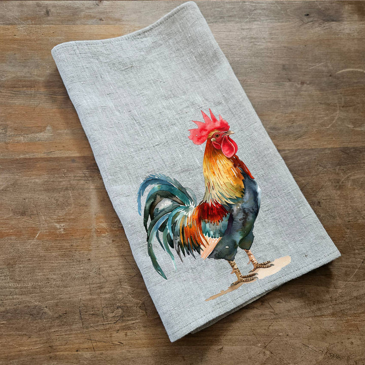 Leinen Gästehandtuch- Hahn-Motiv im Bauernhausstil