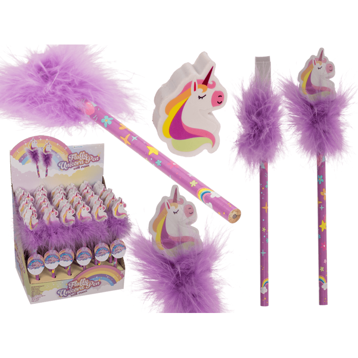 Bleistift mit Radiergummi – Flauschiges Einhorn (18,5 cm)