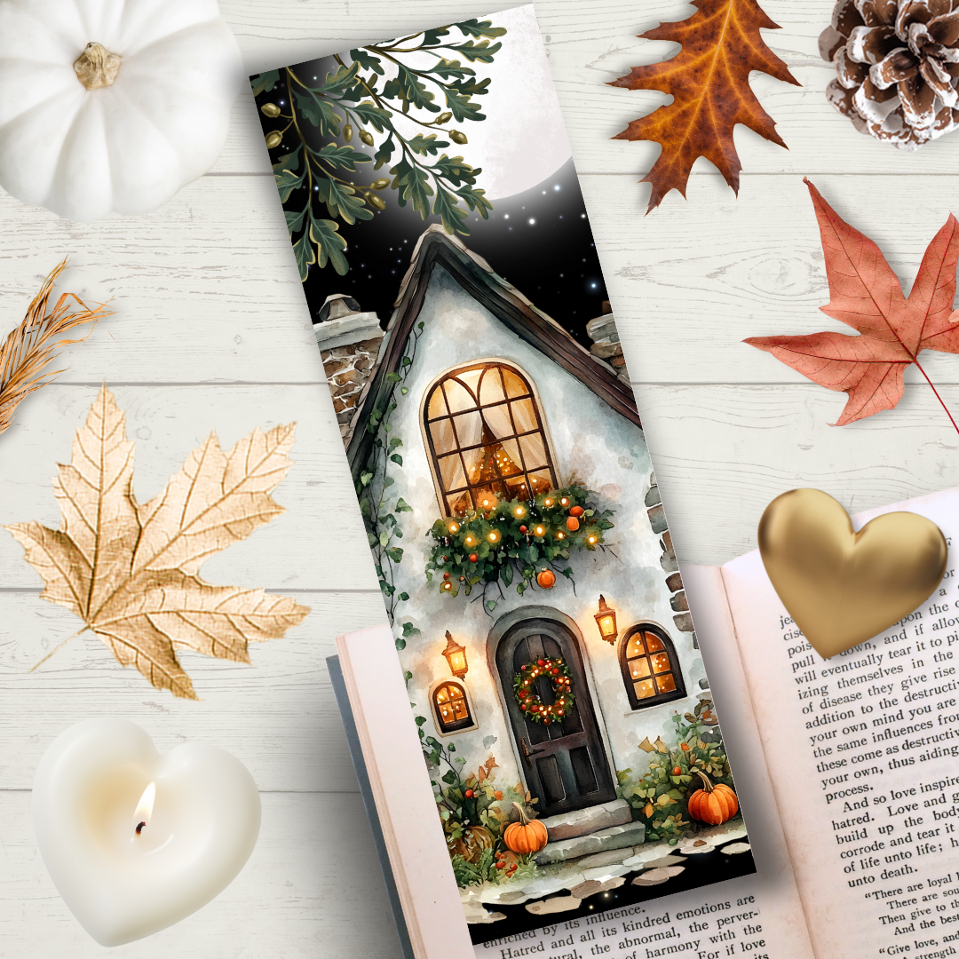 Lesezeichen -  Cottage im Herbstlicht