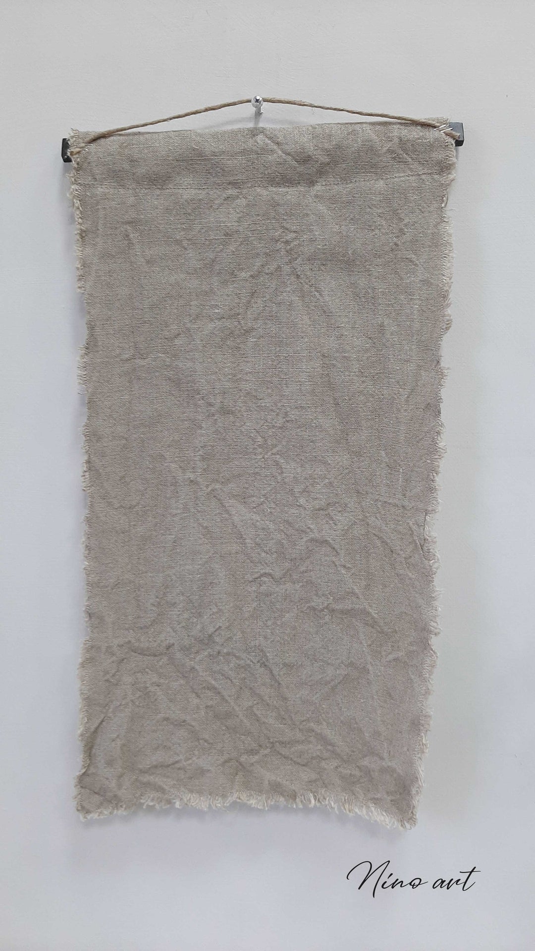 Shabby Wandtuch Hase - Leinen 30x45 cm mit Fransen und Holzleiste