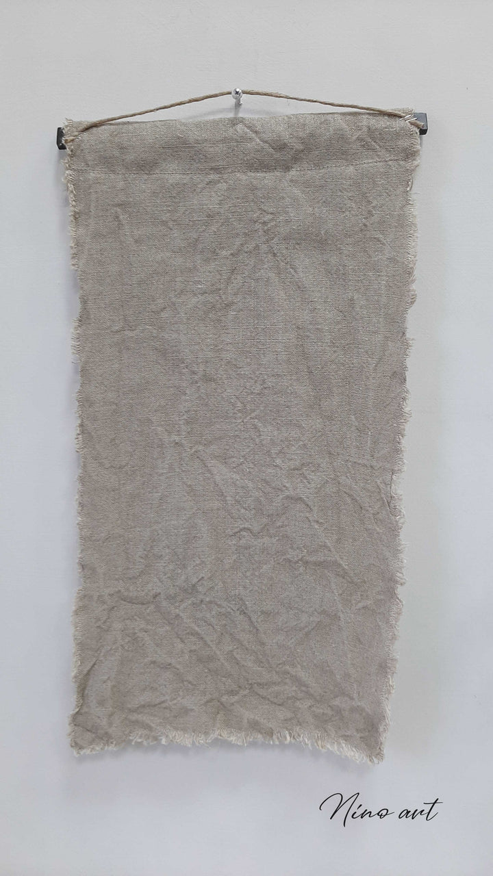 Shabby Wandtuch Hase - Leinen 30x45 cm mit Fransen und Holzleiste