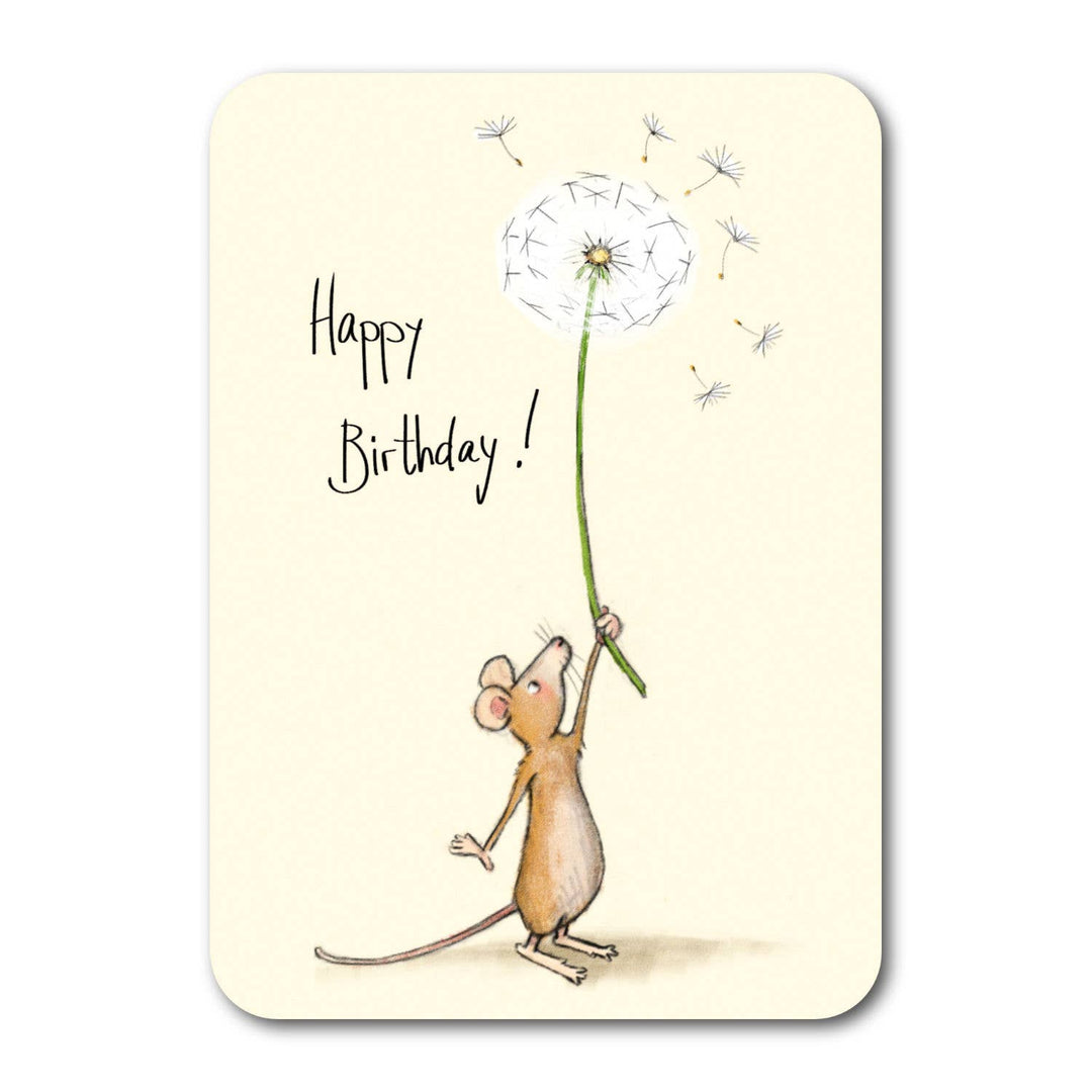 Grusskarte - Happy Birthday Maus mit Pusteblume
