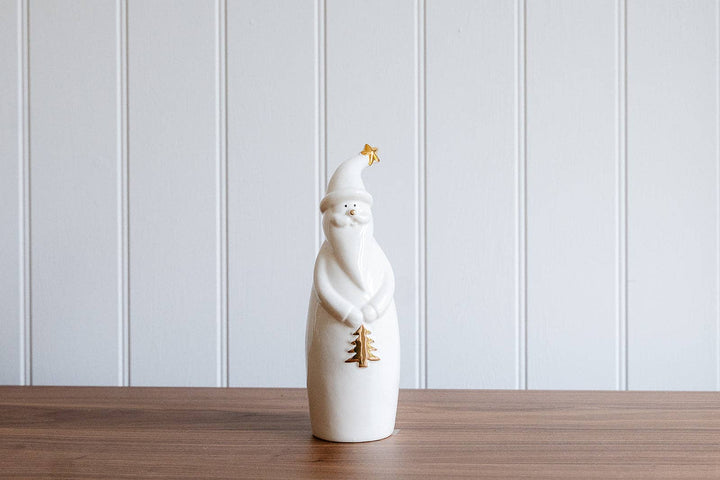 Weihnachtsdeko Keramik Weihnachtsmann Weiß & Gold – Edle Figur