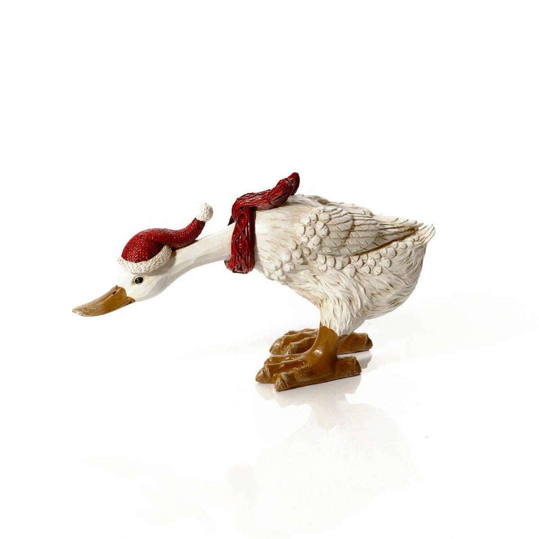 Weihnachtsente  mit rotem Schal und Nikolausmütze