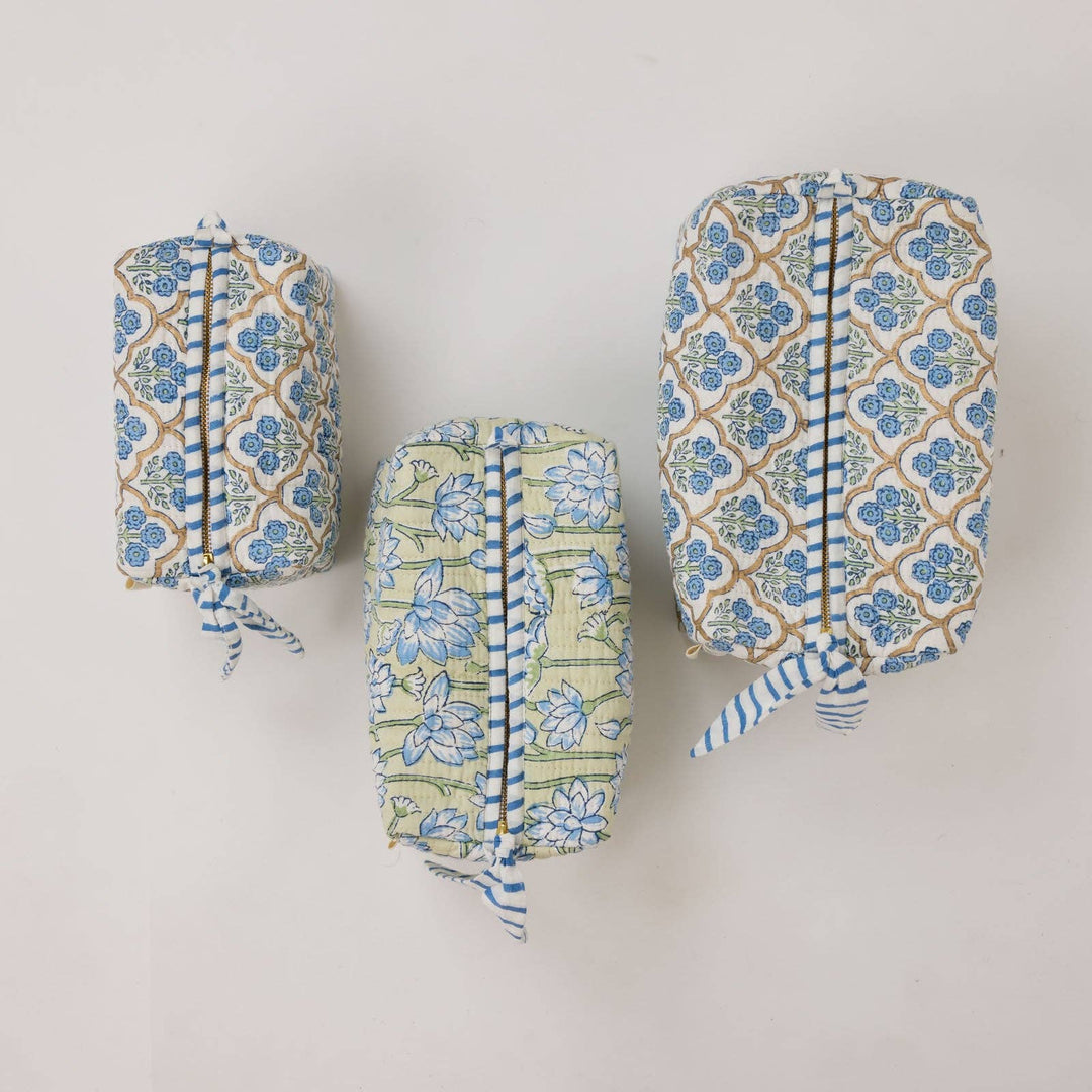 Toilettenbeutel Trellis Indigo aus Bio-Baumwolle, Klein,