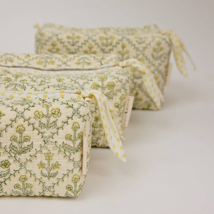 Kosmetiktasche Blumenraster -  Buttercreme  Bio-Baumwolle
