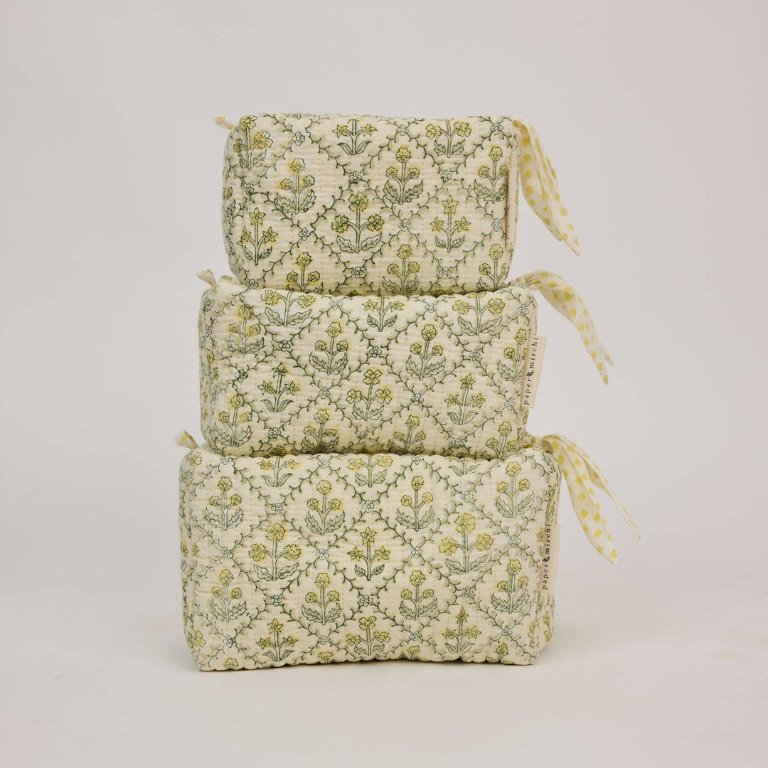 Kosmetiktasche Blumenraster -  Buttercreme  Bio-Baumwolle