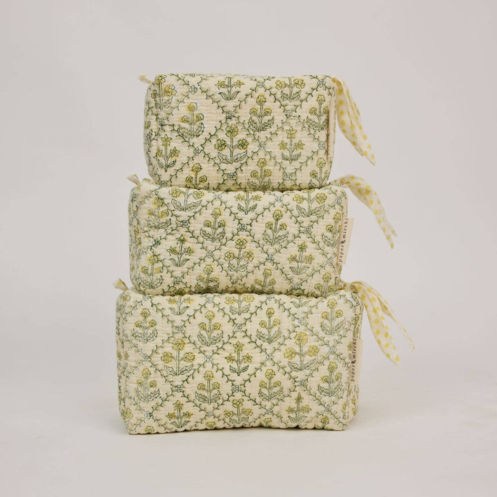 Kosmetiktasche Blumenraster -  Buttercreme  Bio-Baumwolle