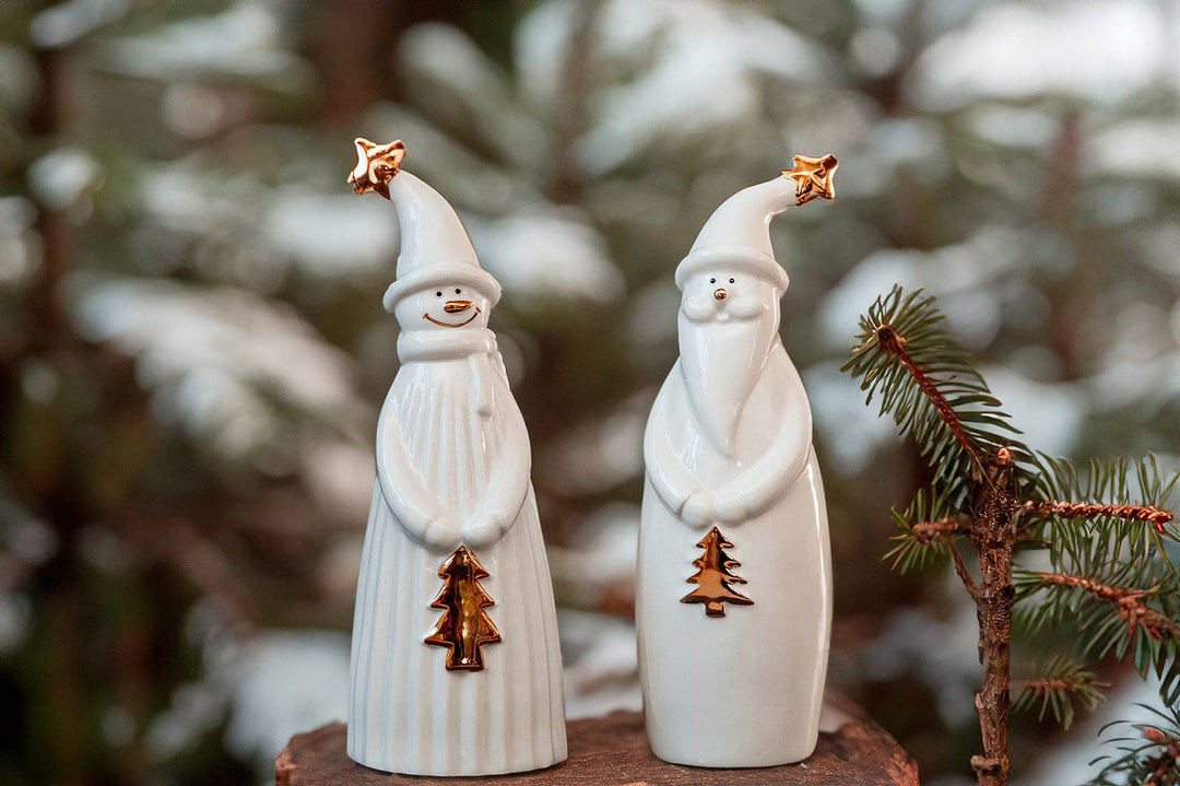 Weihnachtsdeko Keramik Weihnachtsmann Weiß & Gold – Edle Figur