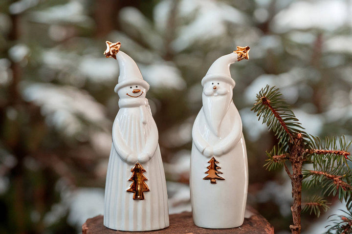 Weihnachtsdeko Keramik Weihnachtsmann Weiß & Gold – Edle Figur