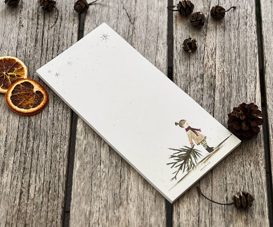 Nachhaltiger Weihnachts-Notizblock | Aquarellmotiv „Wintermädchen“
