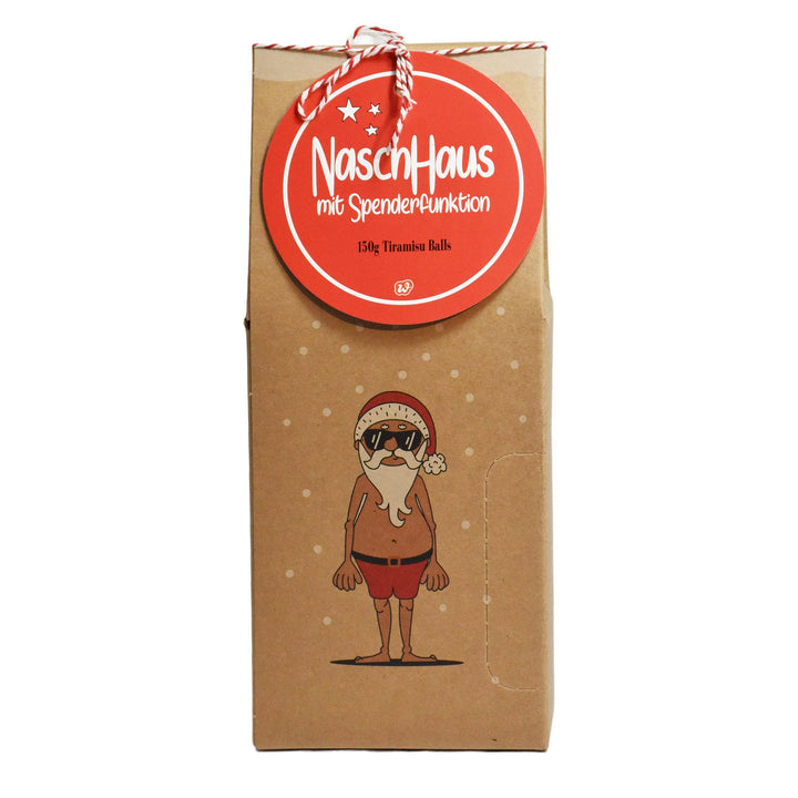 Naschhaus mit Santa – Weihnachtliche Schreibtischdeko mit 80 g Cappuccino-Bällen