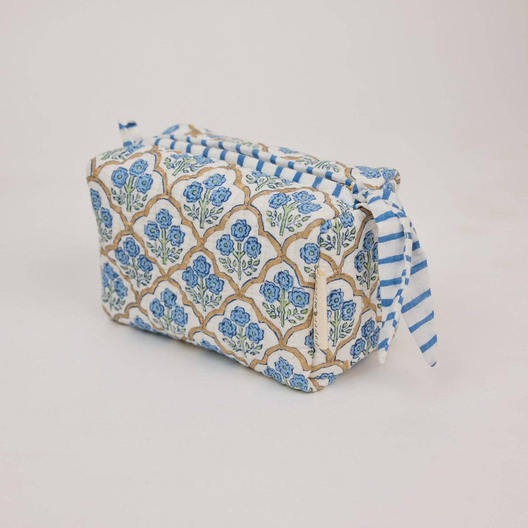 Toilettenbeutel Trellis Indigo aus Bio-Baumwolle, Klein,