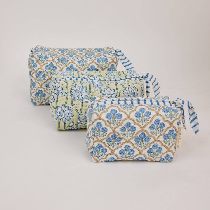 Toilettenbeutel Trellis Indigo aus Bio-Baumwolle, Klein,