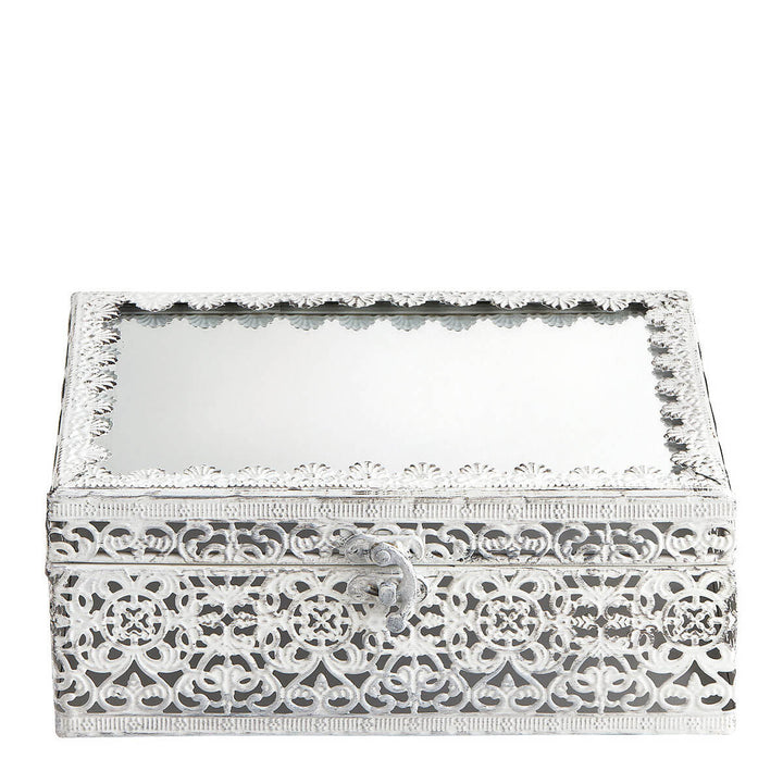 Mathilde M. Schmuckbox – Rechteckig, weißes Metall mit Spiegeldeckel