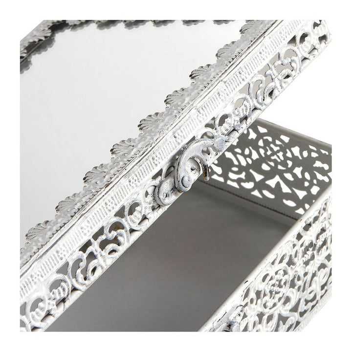 Mathilde M. Schmuckbox – Rechteckig, weißes Metall mit Spiegeldeckel