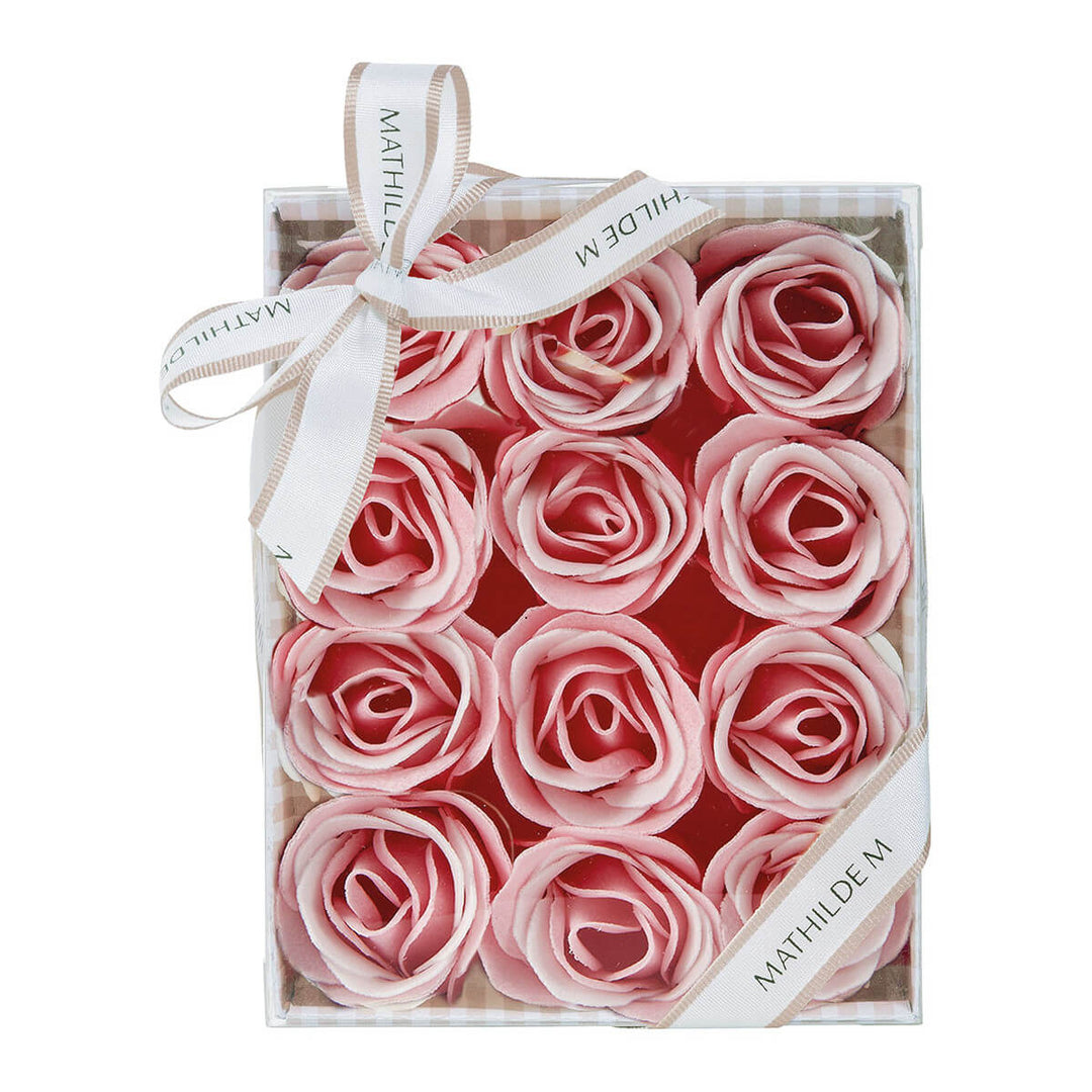 Mathilde M. Set aus 12 Rosen in rosa und weißen Seifenblättern - Rosenduft