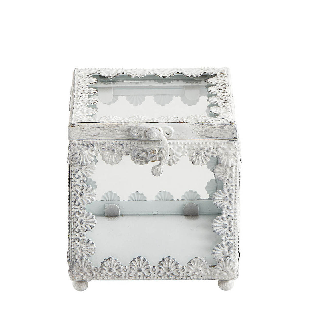 Mathilde M. Schmuckbox – Klein, quadratisch, weißes Metall