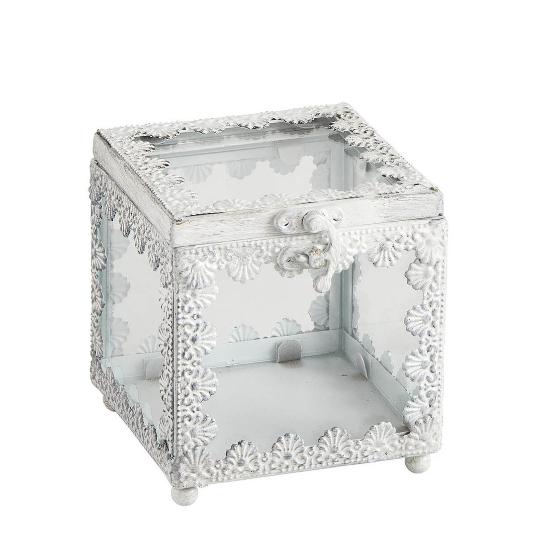 Mathilde M. Schmuckbox – Klein, quadratisch, weißes Metall