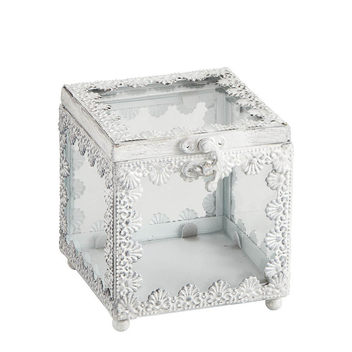 Mathilde M. Schmuckbox – Klein, quadratisch, weißes Metall